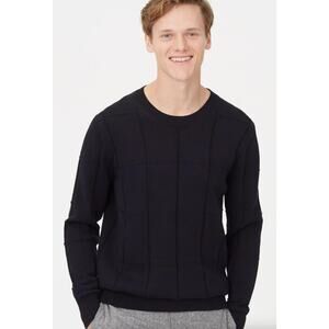 Club Monaco Men's XS Black Grid Knit Textured Cotton Blend Crewneck Sweater